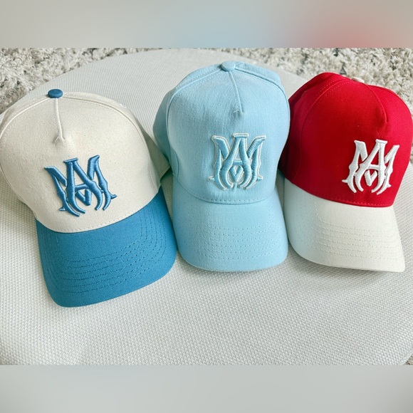 Amiri set of 3 hatsBaseball Cap Set - Blue, Red, and Cream